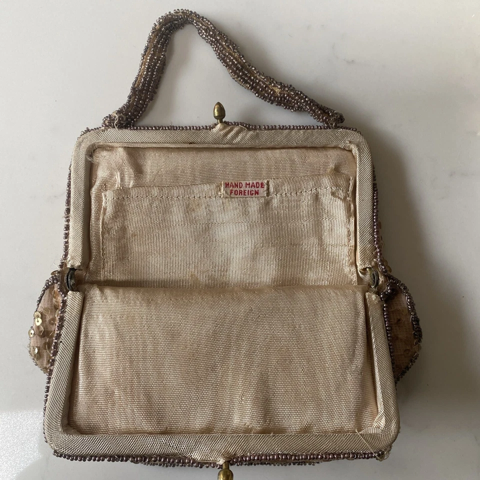 Vintage 1950s Kiss lock pink Translucent Beads with rose Clutch Purse - Image 2 of 4