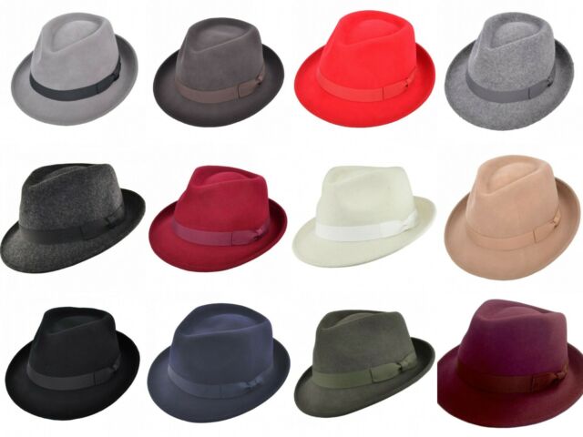 100% Wool Crushable Hand Made Felt Fedora Trilby Hat With Band 11 Colours