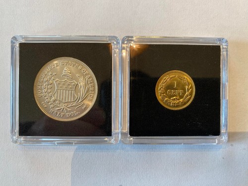 CONFEDERATE Brass Penny And Half Dollar Token (2 tokens) w/ hard