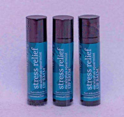 Bath & Body Works Aromatherapy Stress Relief Eucalyptus Spearmint Lip Balm X3