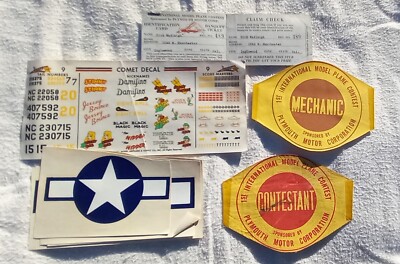 1st INTERNATIONAL MODEL PLANE CONEST LOT ARM BANDS ID DECALS 1959 DETROIT