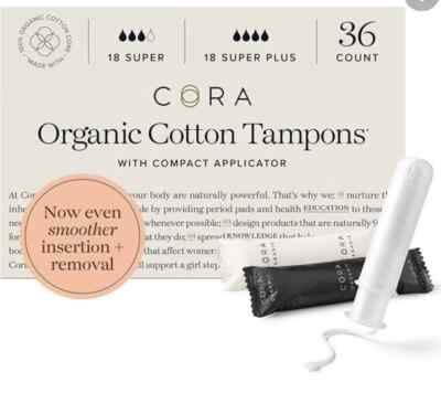 Cora Organic Applicator Tampon Multipack | 18 Regular & 18 Super Absorbency
