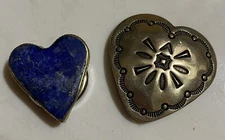 2 Vintage Heart Shaped Button Covers Western Design And Lapis