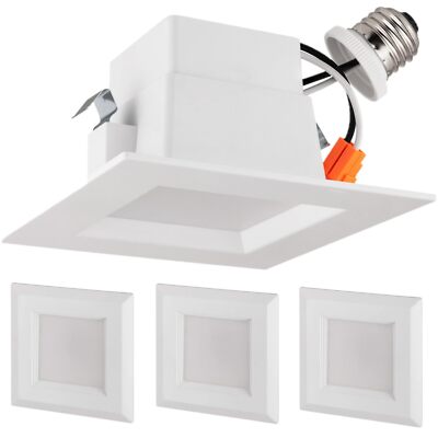 4Pack 4'' Retrofit LED Square Recessed Downlight, 4000K, 10W (65W), 700LM, E26
