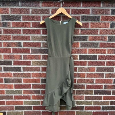 olive green calvin klein dress Surplice Hem Ruffle Hem Sleeveless intype_dr4966