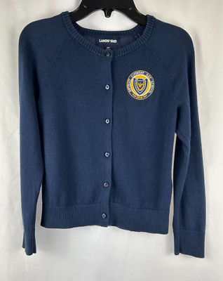 Girl's Lands' End School Uniform Cardigan Sweater Navy Blu Det. Country Day Sz S