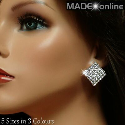 Diamond Square Stud Earrings, Silver, Gold and Rose Gold