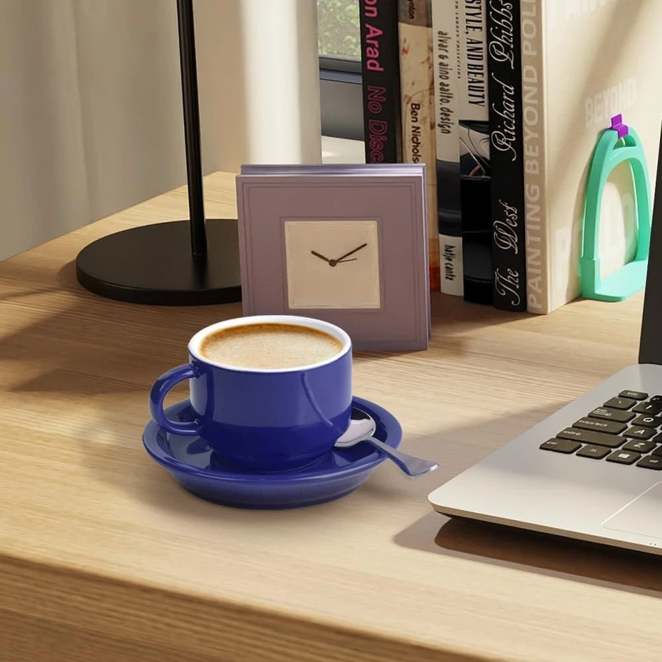 Premium Espresso Cups & Saucers with Spoons - 2.5 oz, Set of 4, Navy - Image 4 of 4