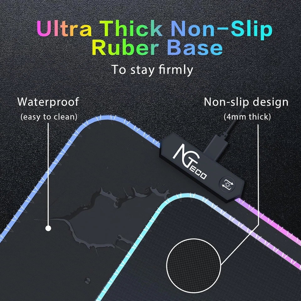 NGTeco 80x30cm XXL Gaming Mat 13 Lighting Modes Waterproof Non-Slip 3mm Thick - image 4 of 4