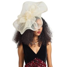 Tea Party Hat Fascinators Hats for Women Girls Elegant Kentucky Derby Beige-4