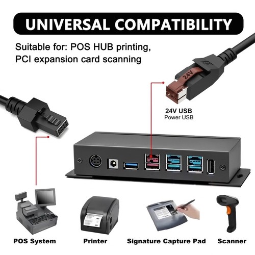 Pos Power Adapter 24V Data Power Cable Adapter for Printer POS Systems Scanning Guns ...