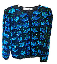 VINTAGE LAURENCE KAZAR NEW YORK SILK BEADED SEQUINED EVENING JACKET SZ:S, 2X