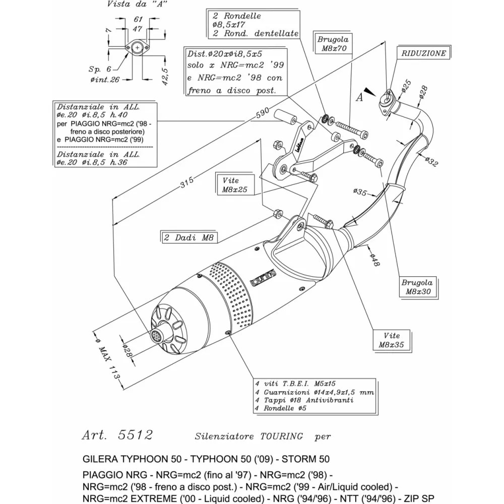 Complete Exhaust System Leovince Touring Piaggio Nrg=Mc2 Extreme 1999 > 2001