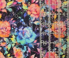 100 Cotton Woven Novelty Fabric Neon Flowers Floral By The 1/4 Yard 9x56