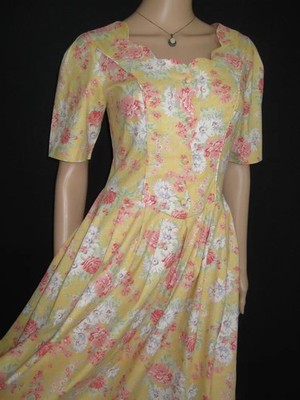 LAURA ASHLEY vintage summer dress, mimosa yellow, cotton batiste, 38