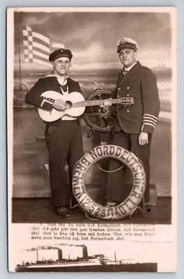 Norddeutscher Lloyd Bremen Sailors RPPC Postcard - N.D.L. Byron Ship