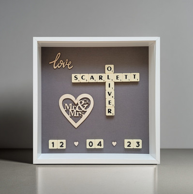 5. Personalisierter Mr & Mrs Rahmen Hochzeit Scrabble Bild Paar Jahrestag Geschenk