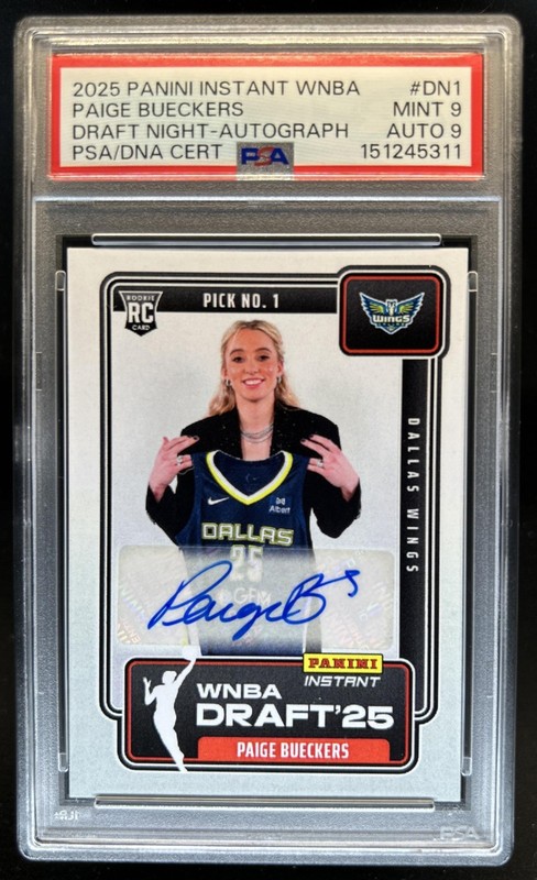 2025 Panini Instant WNBA Draft Paige Bueckers RC #/99 #DN-1 Wings PSA 9 Auto