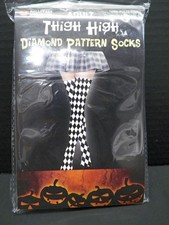 Thigh High Diamond Pattern Socks White and Black One Size Fits Most