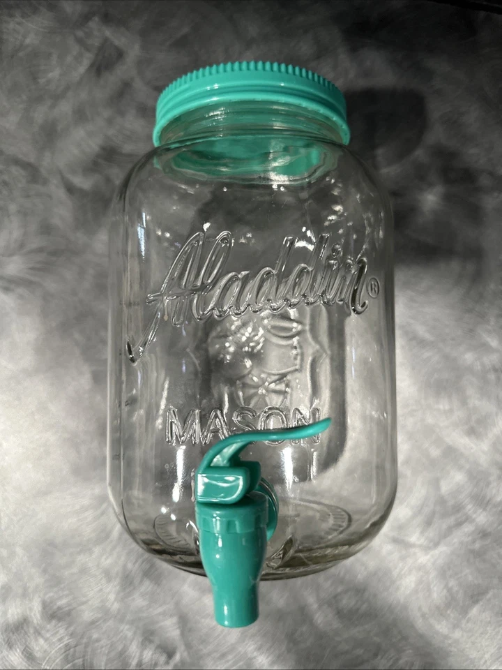 Aladdin Mason 1 galón sol té limonada dispensador tarro de vidrio caño verde azulado Foto 2 de 4