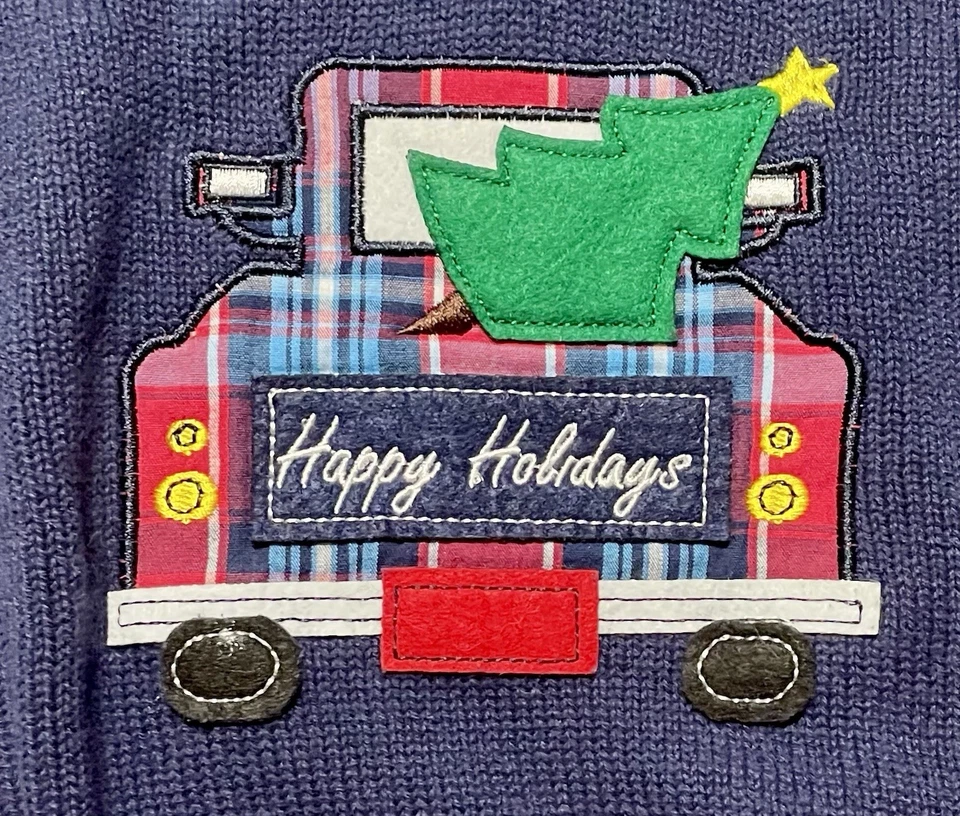 *USADO EN EXCELENTE ESTADO* IZOD Azul Navidad Felices Fiestas Árbol Granja Camión Suéter Chaleco, 3T Niños Foto 2 de 4