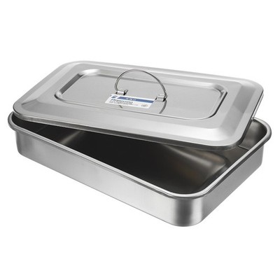 Stainless steel tray with handle lid 30x20cm organizer tool