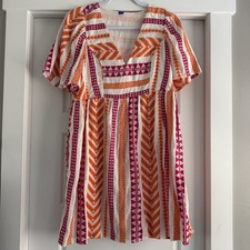 Old Navy Geometric Aztec Strip Babydoll Mini Dress Summer Chic Tomato Girl Sm