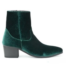 Men's Suede Leather Chelsea Ankle Boots Mid Heel Shoes High Top Formal Fashion