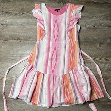 DREW Flutter Sleeve Mini Dress Womens Small Pink Pattern Tie Waist