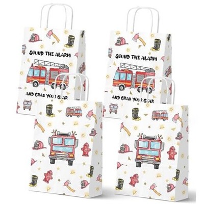 HaPiBiDesign Party Favor Bags, 24 Pack Goodie Bags with Handles, Fire Truck