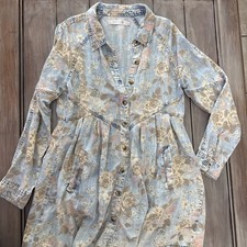 Adorable Billy T Dress Womens S Blue Floral Chambray Long Sleeves 