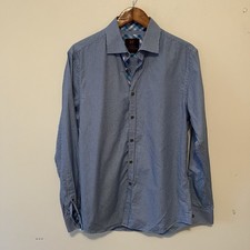 James Tattersall Shirt Mens M Blue Gingham Button Down Contrast Cuff 15.5-16