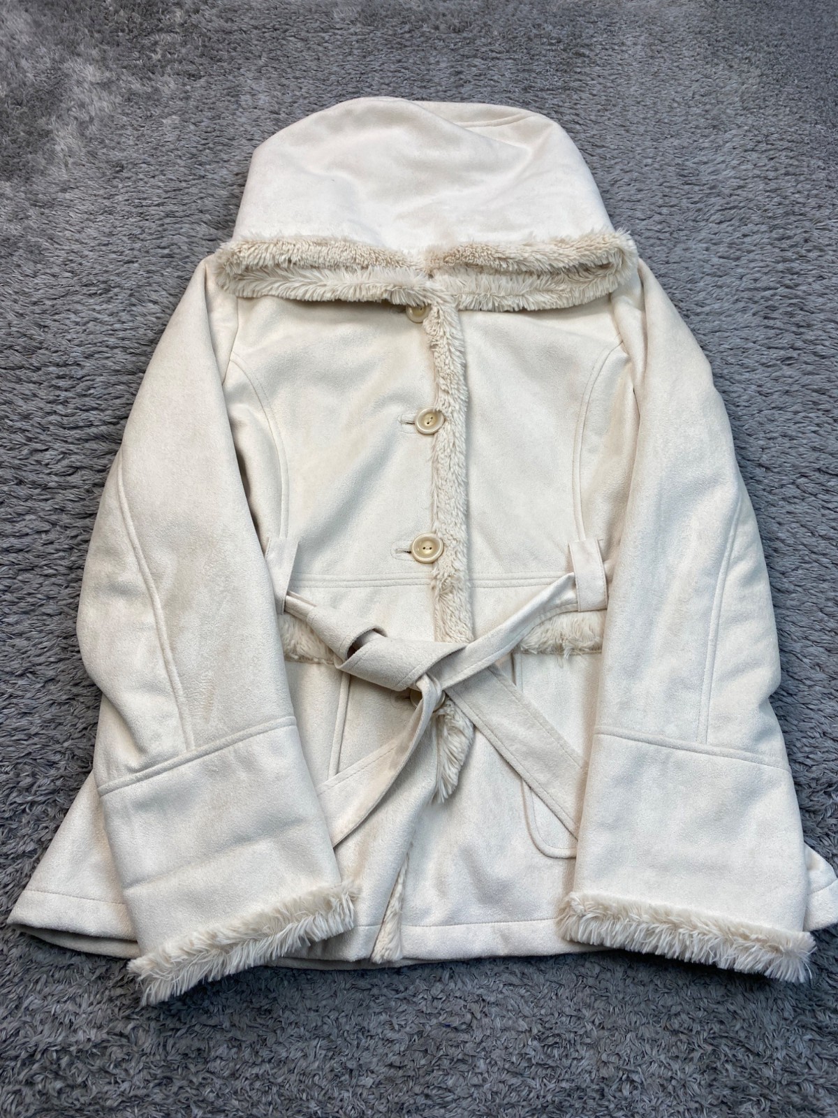 Jones New York Penny Lane Coat Women XL Faux Fur Vegan Suede Sherpa Lined Jacket