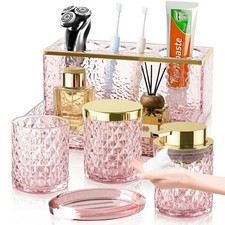 Glass Bathroom Accessories Set 5Pcs Crystal - Foaming Soap Dispenser, Soap Di...