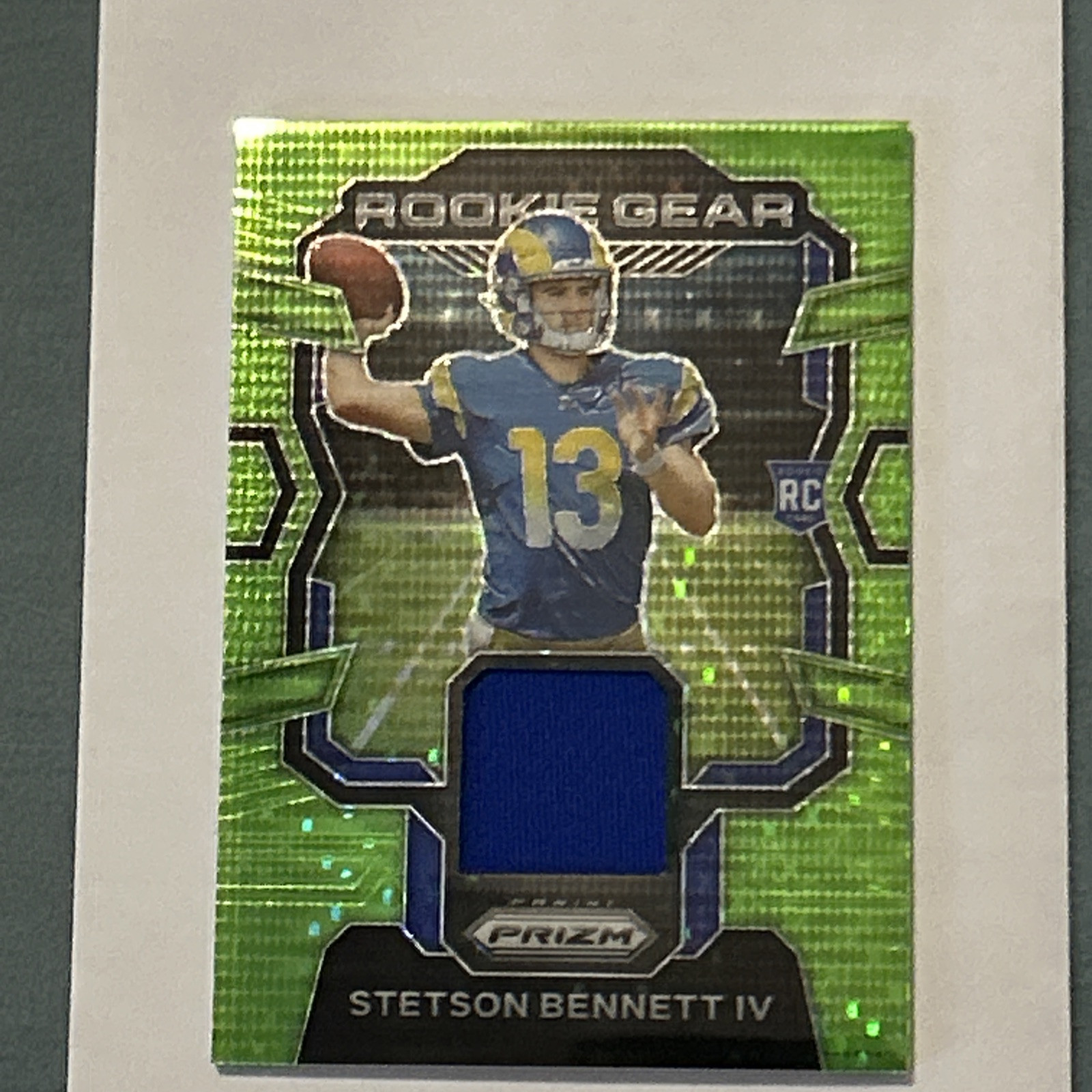 2023 Panini Prizm Stetson Bennett IV Neon Green Pulsar Rookie Gear-Patch Card