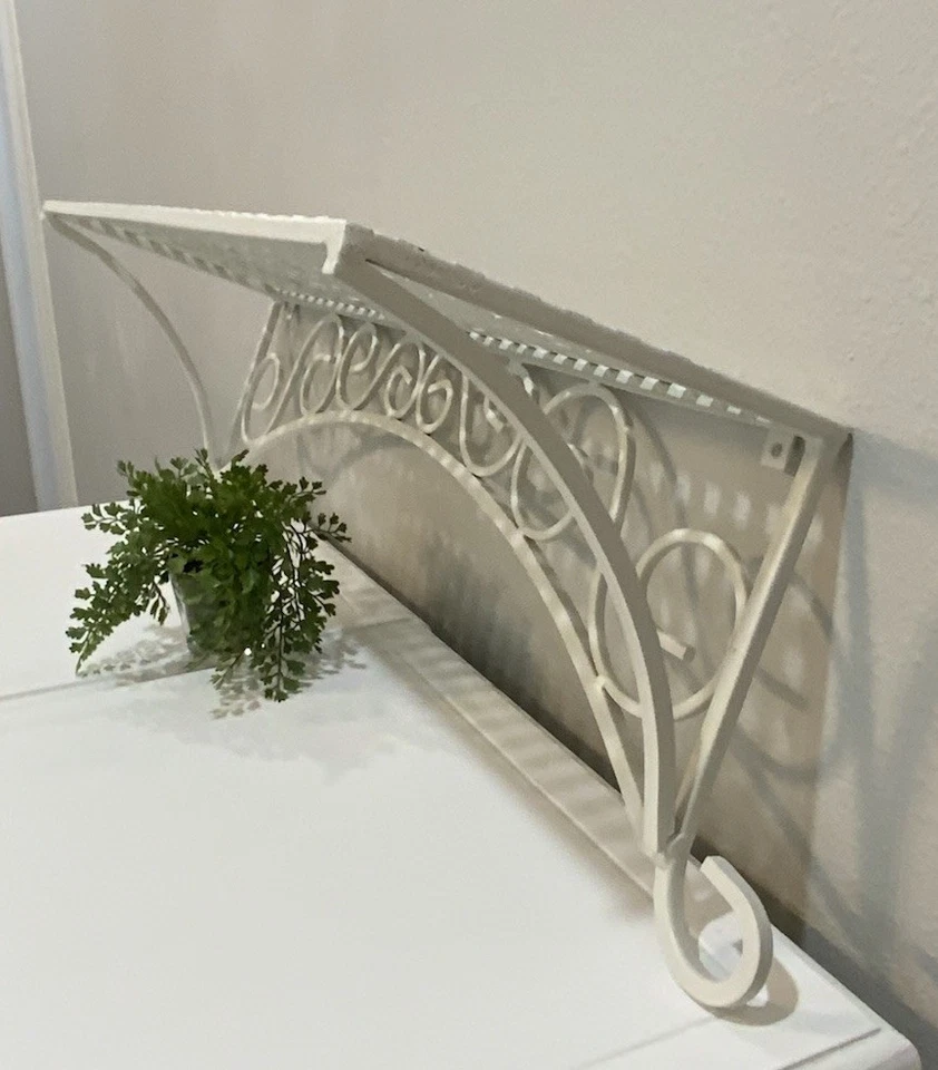 Vtg Off White Metal Swirl Lattice Top Wall Shelf 26” W X 8” D X 7 7/8” H - Image 3 of 4