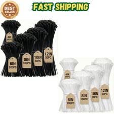 Zip Ties Assorted Sizes 4 6 8 10 12-Inch  600Pcs Multi-Purpose Self-Locking