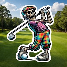 2" Skeleton Golfer Sticker, Decal, Retro, Sports, Game, Hat, Sports, Skull, Ball
