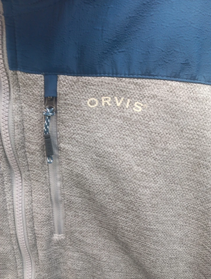 Chaqueta polar grande Orvis para hombre gris azul cremallera completa bolsillos de rendimiento al aire libre Foto 2 de 4