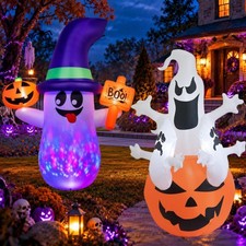 Halloween Inflatable Ghost w/ Pumpkin Outdoor Lighted Decorations Blow up Yard