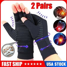 2 Pairs Compression Copper Arthritis Gloves Joint Carpal Tunnel Pain Relief Fit