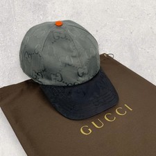 Gucci GG Monogram Logo Match Nylon Baseball Cap Hat Black & Gray Size M