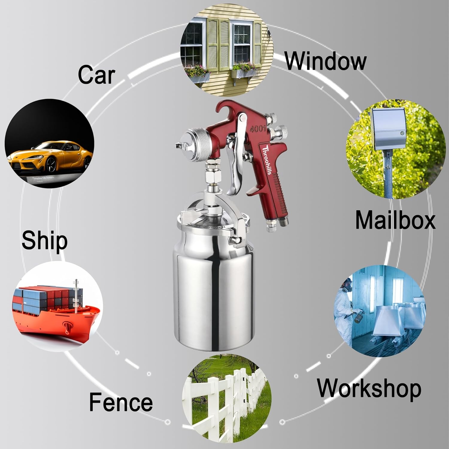 Siphon Feed Spray Gun for Piant with 1.8mm Nozzle, 1000cc Cup and 6pcs