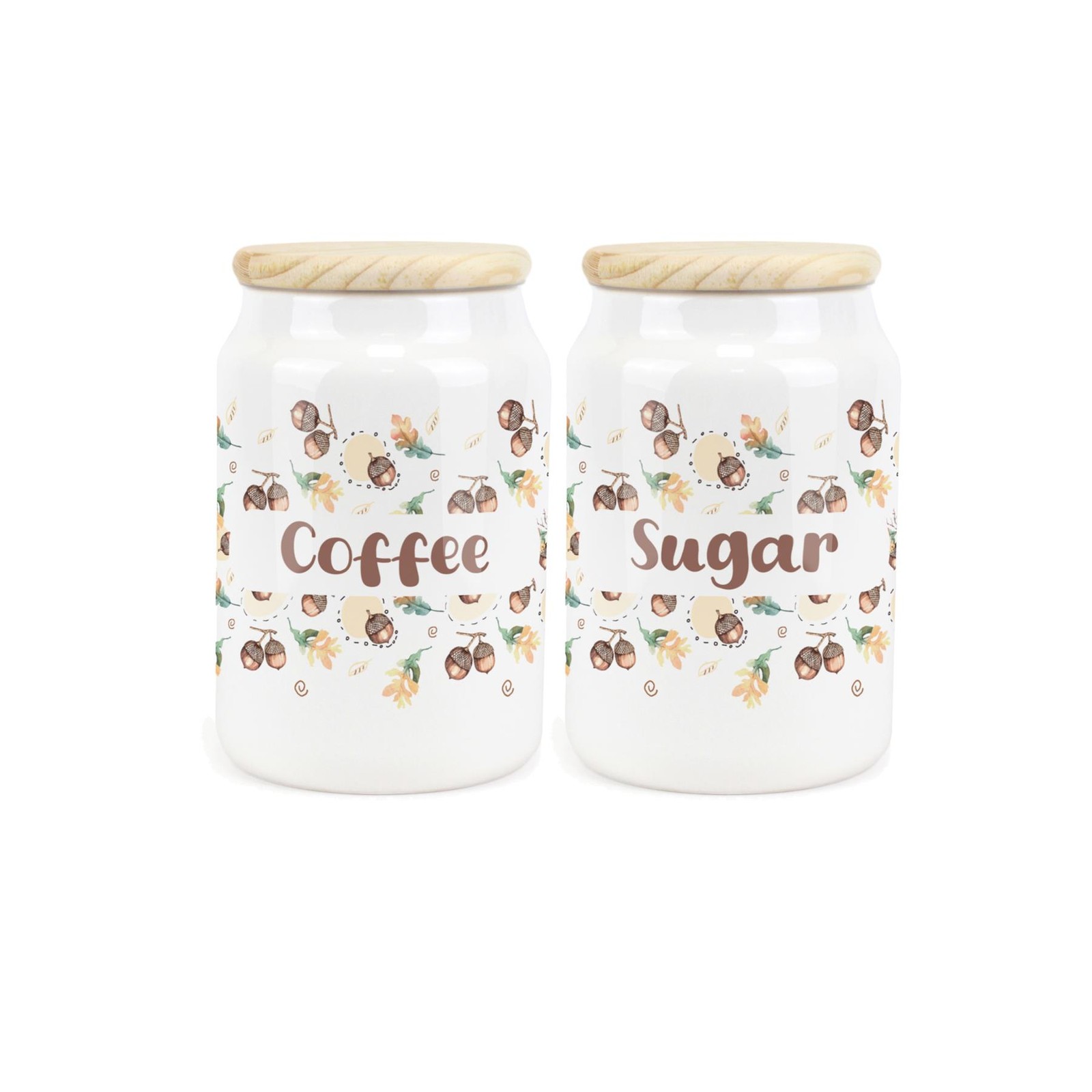 Ceramic Tapered Autumnal Acorns Canisters - Coffee & Sugar Containers