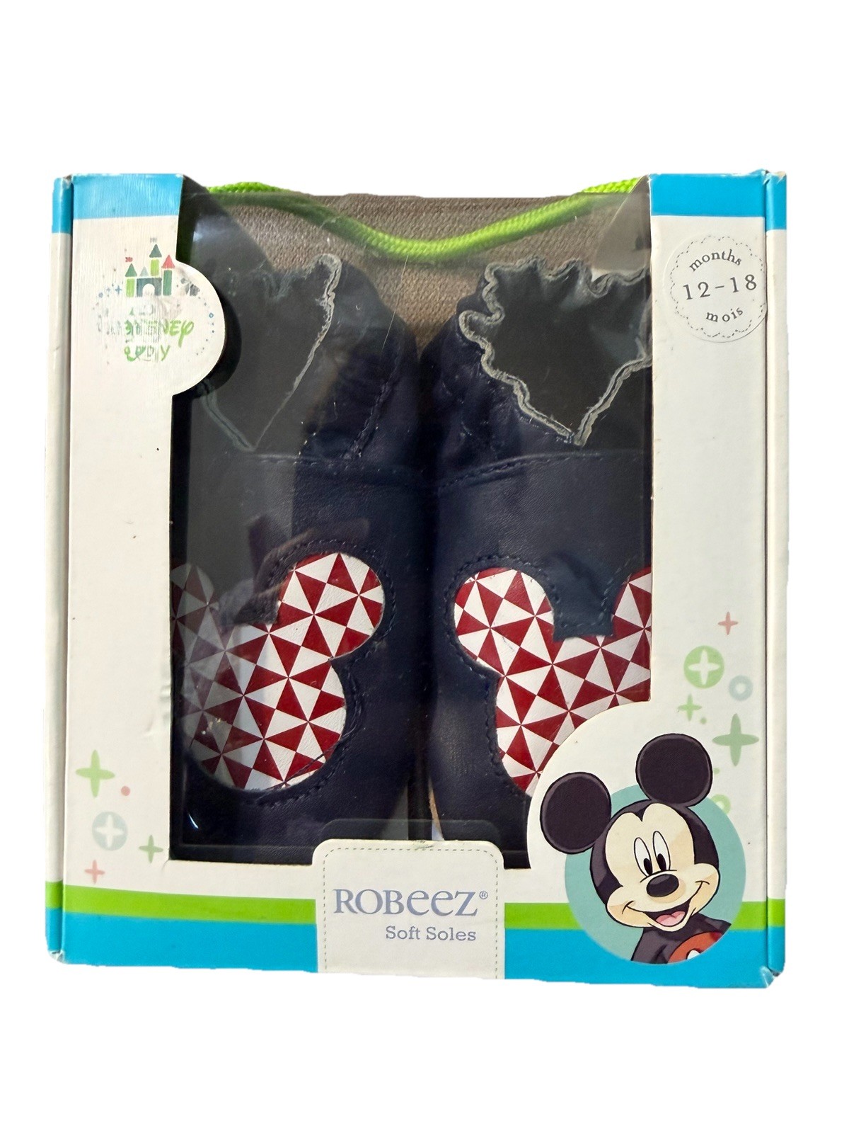 Robeez Sz Soft Soles Disney Mickey Geo Navy Leather  Size 12
