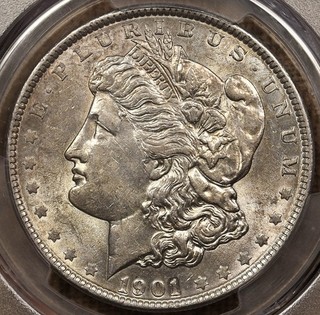 1901 Morgan dollar PCGS AU58 frosty cartwheel luster Tough! DavidKahnRareCoins