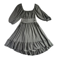 Black Puff Sleeve Cutout Back Smocked Waist Ruffle Hem Fit  Flare Dress Small