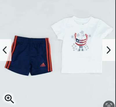 Adidas boys size white US flag T-shirt blue shorts pc