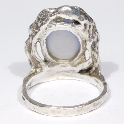 MODERNIST STERLING RING WITH CHALCEDONY MID CENTURY - Picture 4 of 5