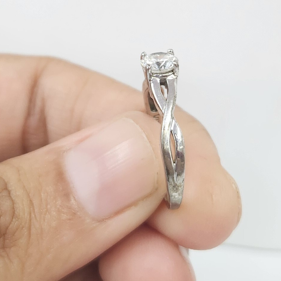 Sterling Silver Solitaire Ring Round Cut Simulate… - image 6